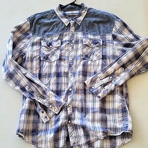 BKE Button up shirt, blue and white.